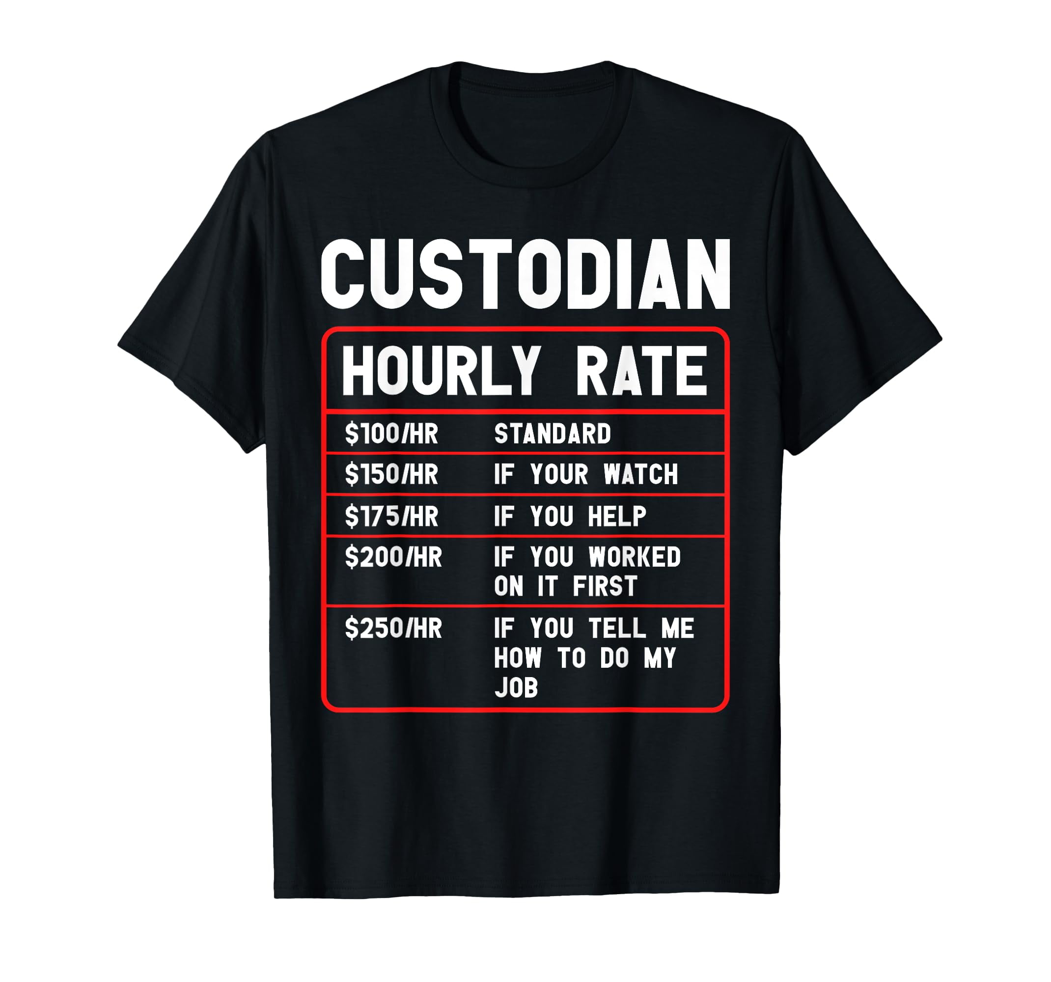 Custodian Janitor Day Hourly Rate Custodial School Custodian TShirtM