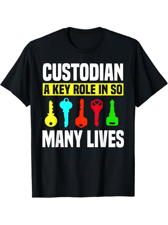 Custodian Keys Janitor Guard Caretaker Porter Hosekeeper T-Shirt men and women can wear, black, white, gifts