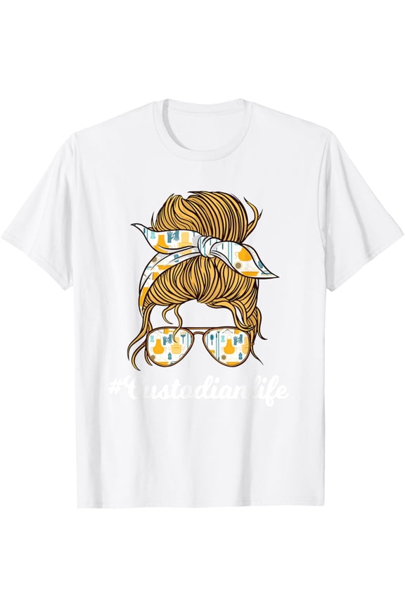 Custodian Life Messy Bun Janitor Guard Caretaker Porter T-ShirtMen's and women's pure cotton short-sleeved shirts