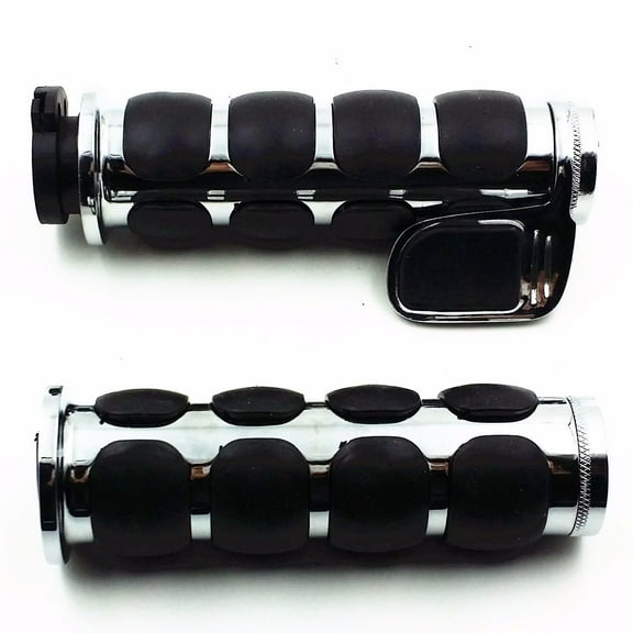 Custom 1" Handlebar Hand Grips For Suzuki Honda Yamaha Kawasaki Harley Touring (Chrome)