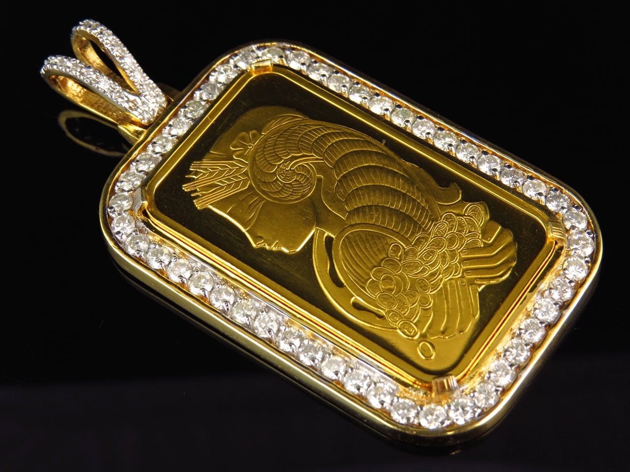 Custom 1 OZ Pamp Suisse Pendant in 24K Yellow Gold 4.0 Ct