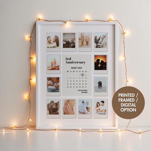 Custom 1 Year Anniversary Gift For Boyfriend Or Girlfriend, Polaroid Photo Frame, Couple Anniversary, Picture Collage, Framed Personalised, F041, Stretched Canvas Size 16x24