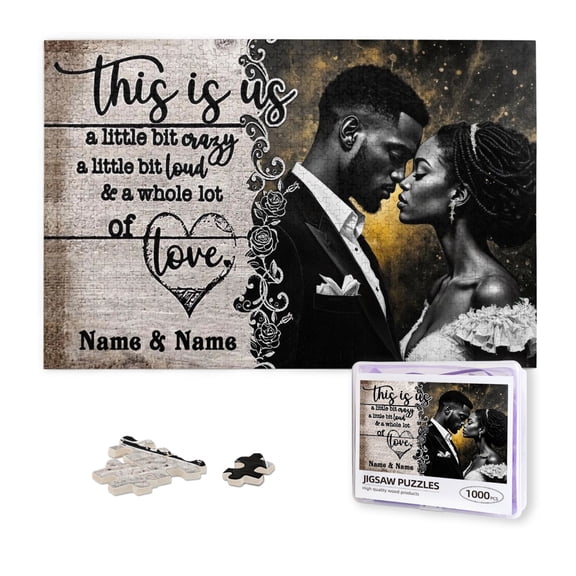 Custom 1000 Piece Jigsaw Puzzle for African American Couple, Vintage Black Couple Art This Is Us Quote 1000 Piece Puzzle, Personalized Names Romantic Anniversary or Wedding Gift