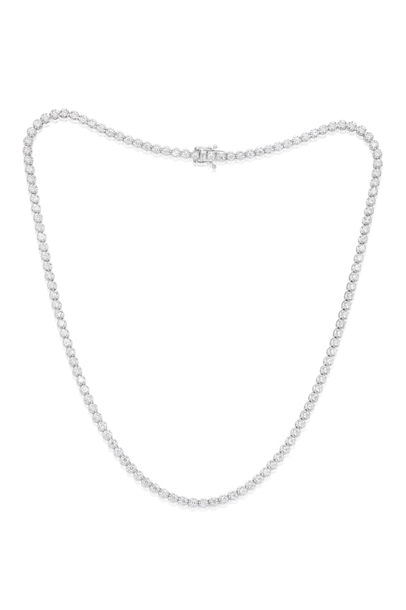 Custom 14 k white gold, 16.5" diamond tennis necklace 5.00 cts round diamonds 124 stones in a buttercup setting 0.04 each FG color SI clarity. Excellent cut.