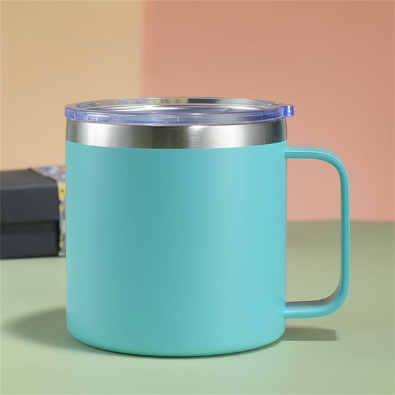 Custom 14oz Insulated Stainless Steel Coffee Mug with Lid Bulk, Double Wall Vacuum Travel Coffee Cup with Handle, Reusable Metal Tumbler for Camping, Ideal Gifts