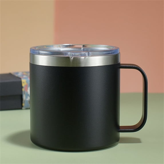 Custom 14oz Insulated Stainless Steel Coffee Mug with Lid Bulk, Double Wall Vacuum Travel Coffee Cup with Handle, Reusable Metal Tumbler for Camping, Ideal Gifts