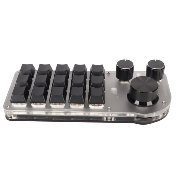 Custom 15-Key Mechanical Keypad with 3 Programmable Knobs, Type-C Wired, Bluetooth & 2.4G Wireless, Blue Switch for Gaming & Design, White
