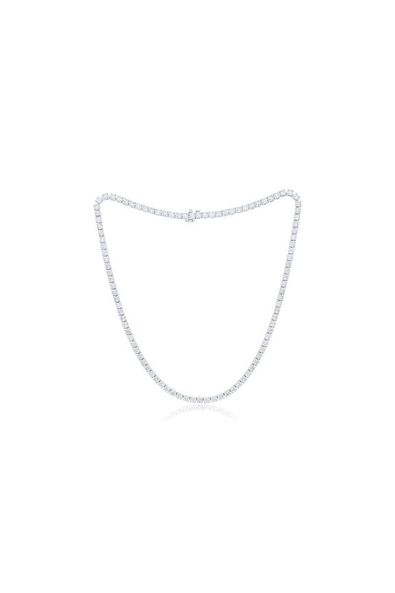 Custom 18 K White Gold, 16.5" 4 Prong Diamond Tennis Necklace 19.50 Cts Brilliant Cut Round Diamonds 103 Stones 0.19 Each Fg Color Si Clarity. Excellent Cut.
