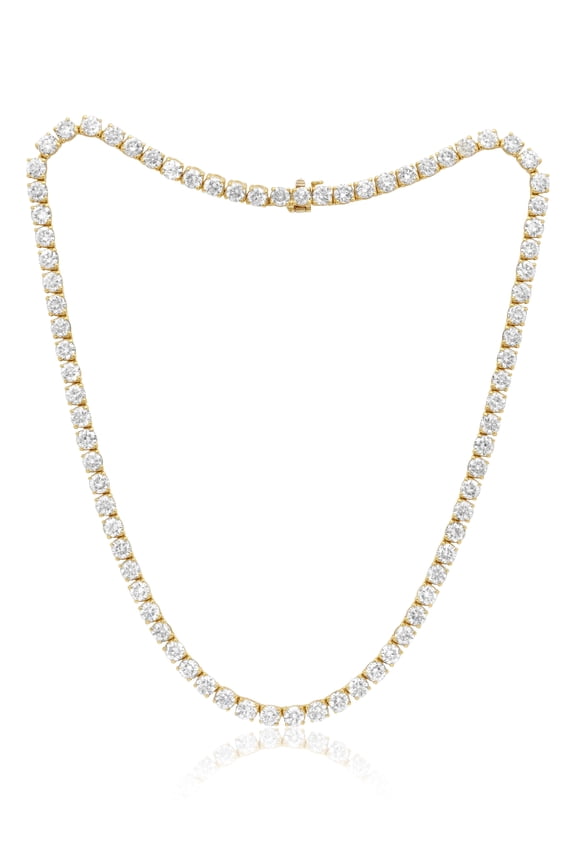 Custom 18 K Yellow Gold, 17" 4 Prong Diamond Tennis Necklace 25.00 Cts Round Diamonds 99 Stones 0.24 Each Fg Color Si Clarity. Excellent Cut.