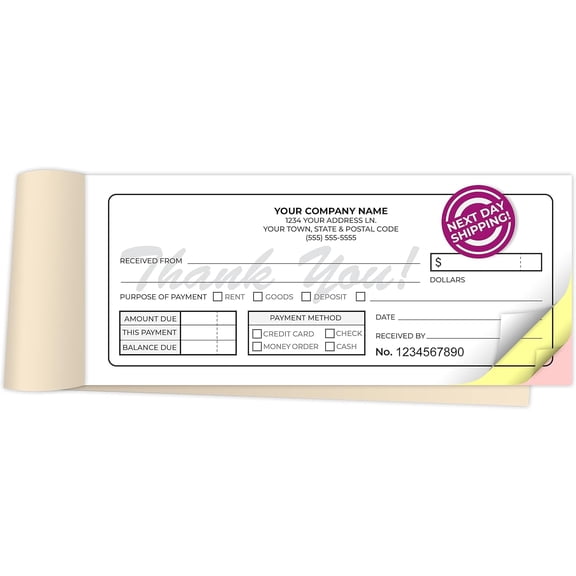 Custom 2.83" x 7" Carbonless NCR Books in 3-Part Triplicate Invoices, Receipts, Work Orders, Sales Orders, Purchase Orders, Estimates, Quote Forms with Your Company/Business Name (99 Sets)