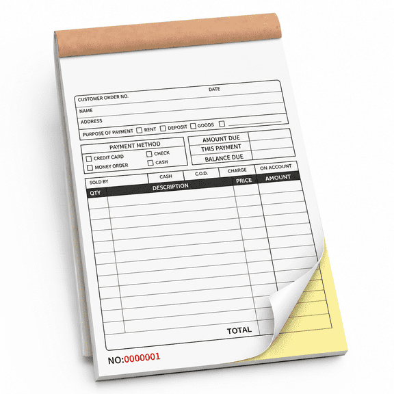 Custom 2-Part Carbonless Receipt Book for Business Record Keeping