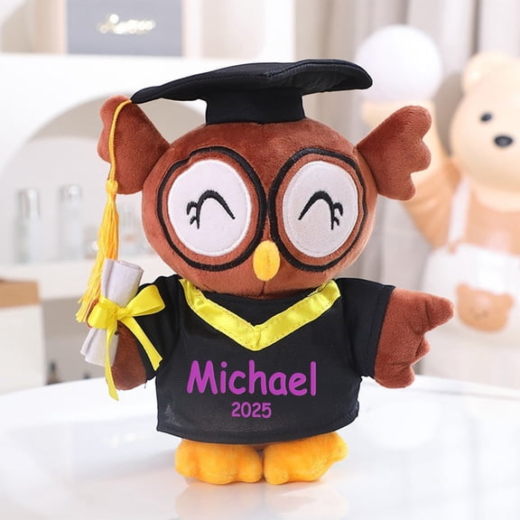 Custom 2025 Graduation Owl Gift, Cute Plush Class of 2025 Gifts for Her, for Him, Personalized Name/School Owl Stuffed Animal Graduation Decorations for High School College Grad