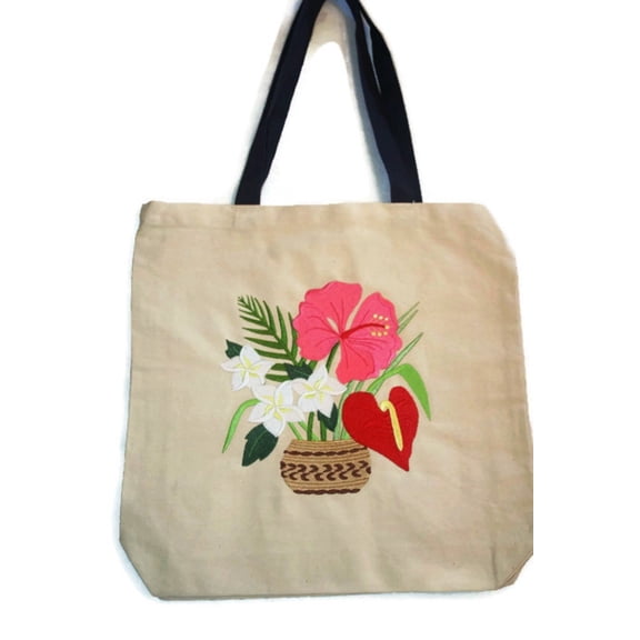 Custom 22" Embroidered [Aloha Bouquet] HeavyDuty Canvas Tote/Beach Bag