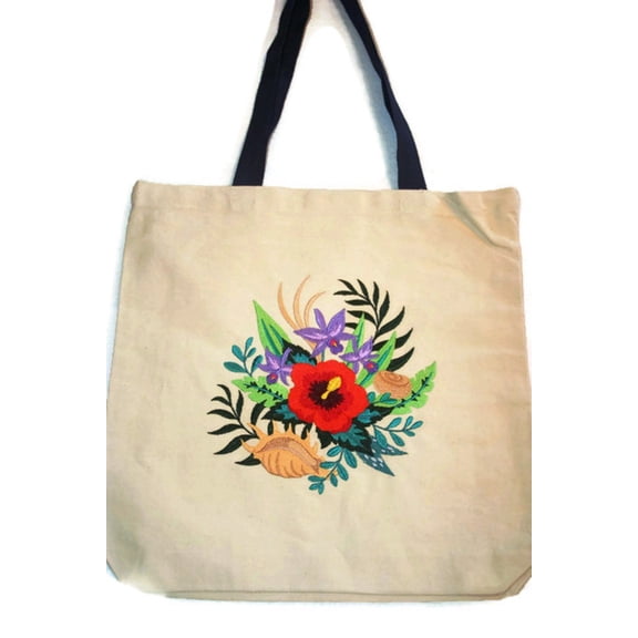 Custom 22" Embroidered [Tropical Oasis Medley] HeavyDuty Canvas Tote/Beach Bag