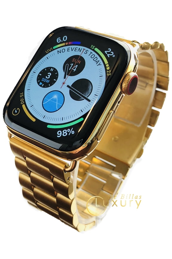 Custom 24K Gold Plated 44mm iWatch Series 6 Stainless Steel with Links Band - O2 Monitor LTE GPS