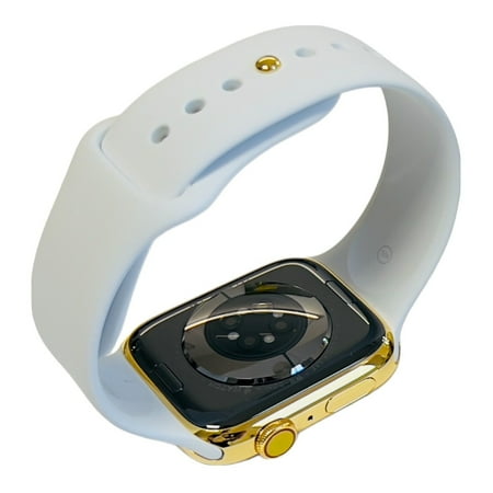 Custom 24K Gold Plated 45MM iWatch SERIES 8 White Sport Band Gold Dial