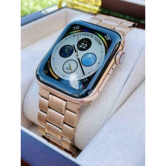 Custom 24K Rose Gold 44MM iWatch SERIES 6 Stainless Steel Rose Gold Link Ba