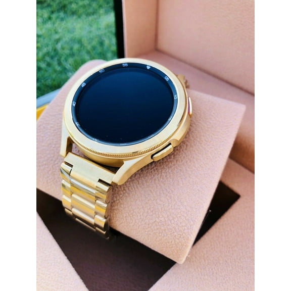Custom 24k Gold Plated 46mm Samsung Galaxy Watch 4 Gold Bezel Gray Gold Band LTE