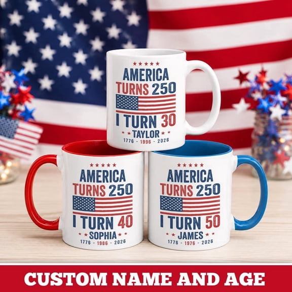 Custom 250th Mug USA 250th Anniversary Mug Personalized Birthday Gifts For Men Women Dad Mom Wife Customizable Mug 4th Of July Coffee Mug