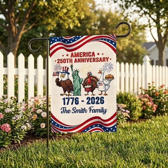 Custom 250th USA Anniversary Garden Flag, 1776-2026 America Patriotic Banner Double-Sided Independence Decor