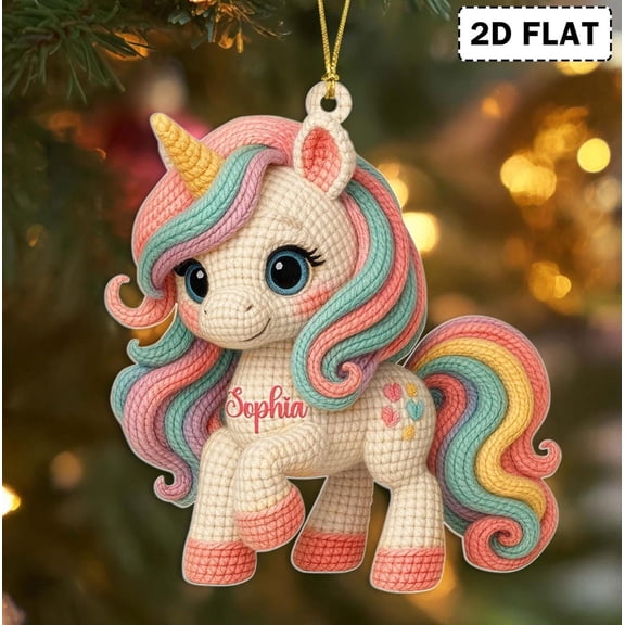 Custom 2D Flat Rainbow Unicorn Acrylic Ornament, Adorable Pony Gift for Little Girl, Baby's First Christmas Gift