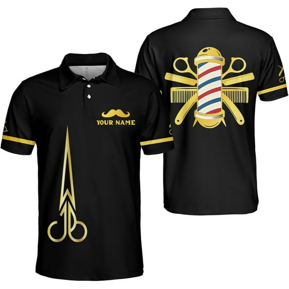 Custom 3D Barber Polo Shirt for Men Women Gift Personalized Hair Stylist Tee Barbershop Apparel Hairdresser Printed Uniform (4XL)