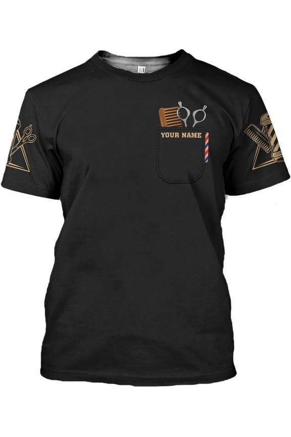Custom 3D Barber Shirt for Men Women Gift Personalized Hair Stylist Tee Barbershop Apparel Hairdresser Printed Uniform (T-shirt, XL)