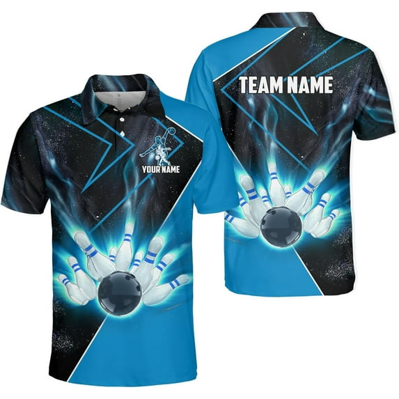 Custom 3D Bowling Polo Shirts for Men and Women Personalized Team Name Gift Unisex Customized Bowling Short Sleeve Polo Shirt (Teal, 4XL)