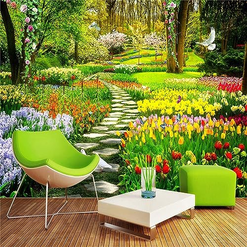 Custom 3D Nature Flowers Garden Path Wall Murals, Photo Mural Wallpaper ...