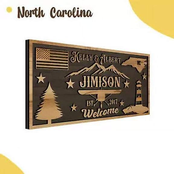 Custom 3D North Carolina State Themed Wall Decor, Personalized Family Name Sign