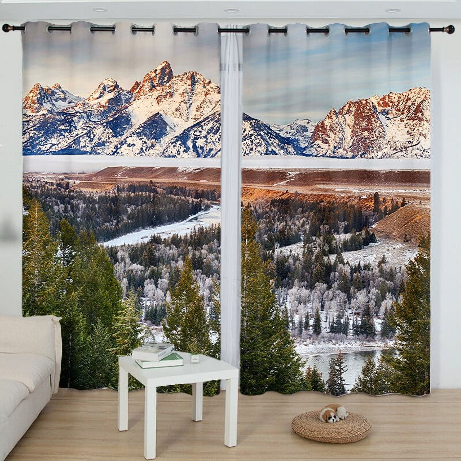 Balcony View Printed Curtain / Drapes popular For Living Room Dining Room Bedroom With 2 Panel Set-Multiple Sized Mountains And Lake Trees Flowers