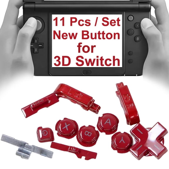 Custom for 3DS Extra Buttons Color Full Set Replacement, for Nintendo Old 3DS Small Game Consoles, ABXY / D-Pad Direction / L R Shoulder / Power Home / Volume / 3D Switch Button 11 PCS (Red)