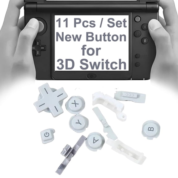 Custom for 3DS Extra Buttons Color Full Set Replacement, for Nintendo Old 3DS Small Game Consoles, ABXY / D-Pad Direction / L R Shoulder / Power Home / Volume / 3D Switch Button 11 PCS White