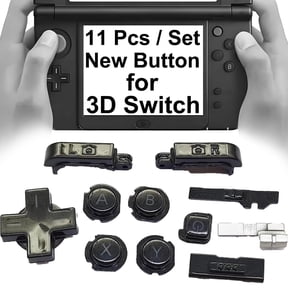 Custom for 3DS Extra Buttons Color Full Set Replacement, for Nintendo Old 3DS Small Game Consoles, ABXY / D-Pad Direction / L R Shoulder / Power Home / Volume / 3D Switch Button 11 PCS (Black)