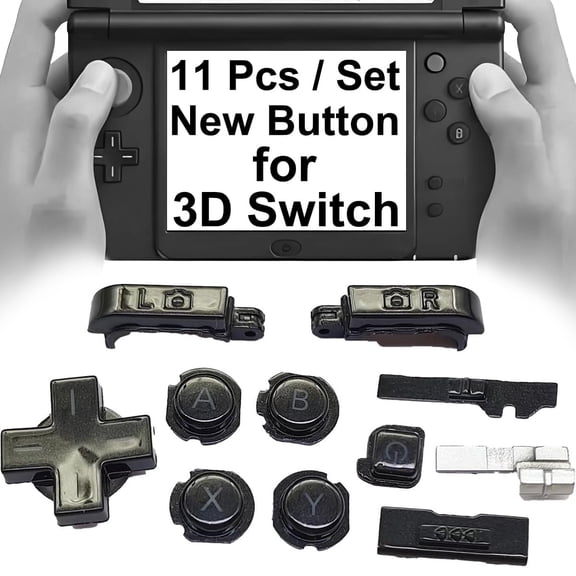 Custom for 3DS Extra Buttons Color Full Set Replacement, for Nintendo Old 3DS Small Game Consoles, ABXY / D-Pad Direction / L R Shoulder / Power Home / Volume / 3D Switch Button 11 PCS (Black)