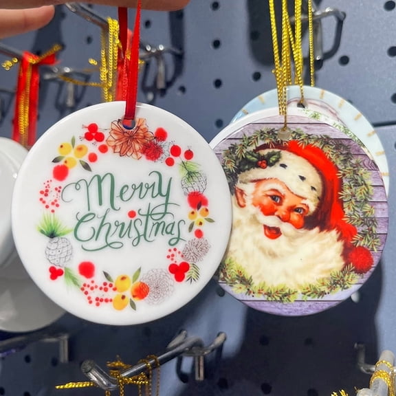 Custom 3inch Round Circle Sublimation Blank Ceramic Christmas Flat Ornament Single Double Side Printable Hanging Ornament Blank