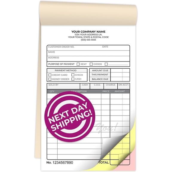 Custom 4.25" x 7" Carbonless NCR Books in 3-Part Triplicate Invoices, Receipts, Work Orders, Sales Orders, Purchase Orders, Estimates, Quote Forms with Your Company/Business Name (132 Sets)