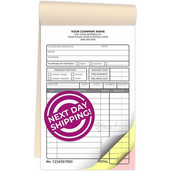 Custom 4.25" x 7" Carbonless NCR Books in 3-Part Triplicate Invoices, Receipts, Work Orders, Sales Orders, Purchase Orders, Estimates, Quote Forms with Your Company/Business Name (132 Sets)