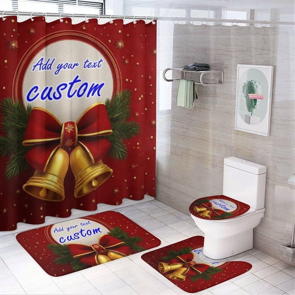 Custom 4-pcs Shower Curtain Set For Bathroom Personalized Name and Photo