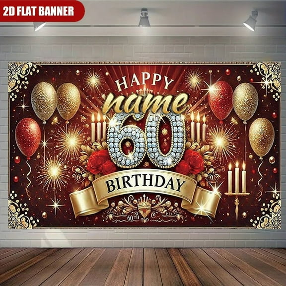 Custom 60th Party Decorations Banner iamond Number "60" Sign Backdrop Photo Booth Props Background Party Favors