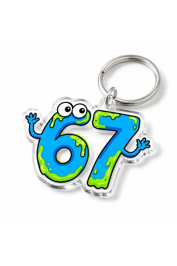 Custom 67 Brainrot Acrylic Keychain Blue Slime Goofy Eyes Charm