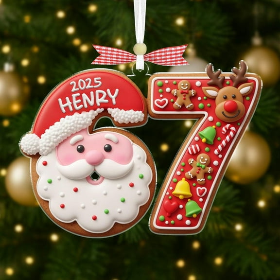 Custom 67 Christmas Number Ornament 2025 – Funny Teen Slang Six Seven Ornament with Santa & Reindeer, Gingerbread Holiday Keepsake