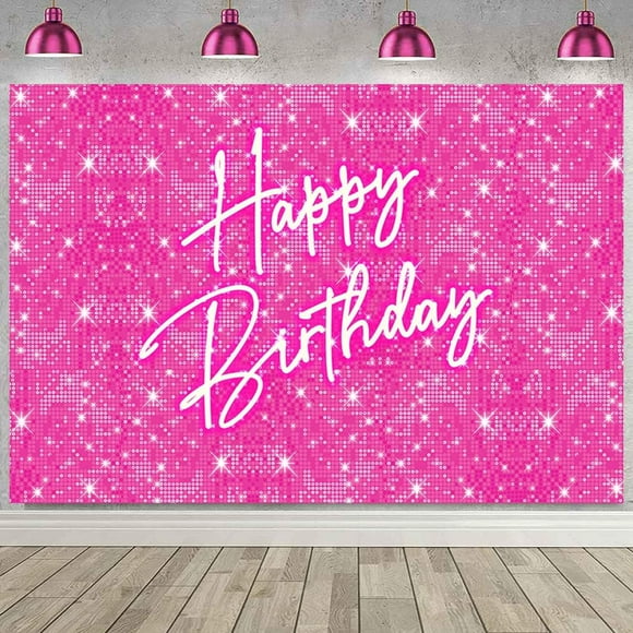 Custom 7x5ft Glitter Hot Pink Birthday Backdrop Princess Girls Birthday Party Decorations Shining Pink Circle Sequins Wall Background for Women Neon Happy Birthday Banner Photo Studio Booth Props