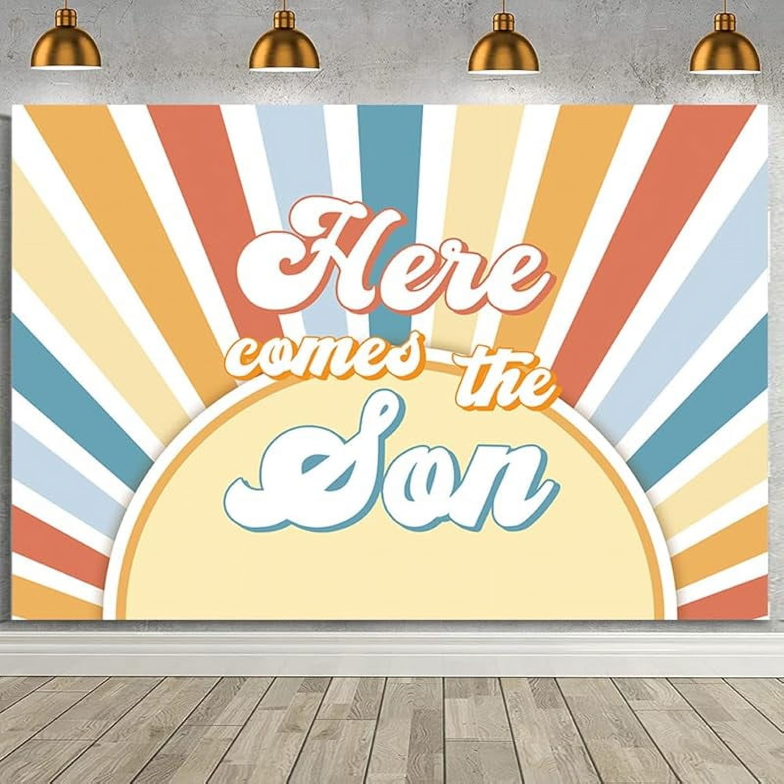 Here Comes The Son Baby Shower Backdrop Banner - Boho Sun Design, Fabric Wall Hanging