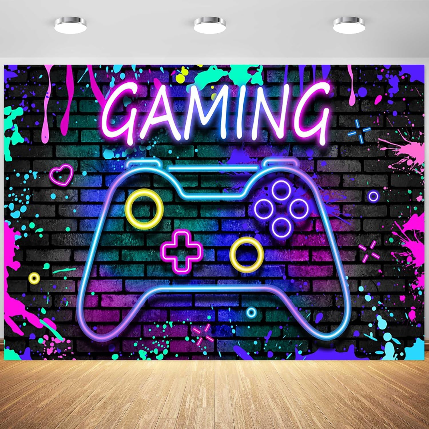 Custom 7x5ft Video Games Brick Wall Backdrop Neon Graffiti Game Pad ...