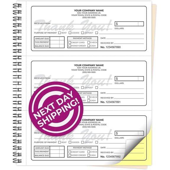 Custom 8.5" x 7" (3 Per Page) Carbonless NCR Books in 2-Part Duplicate Invoices, Receipts, Work Orders, Sales Orders, Purchase Orders, Estimates, Quote Forms with Your  (150 Sets)