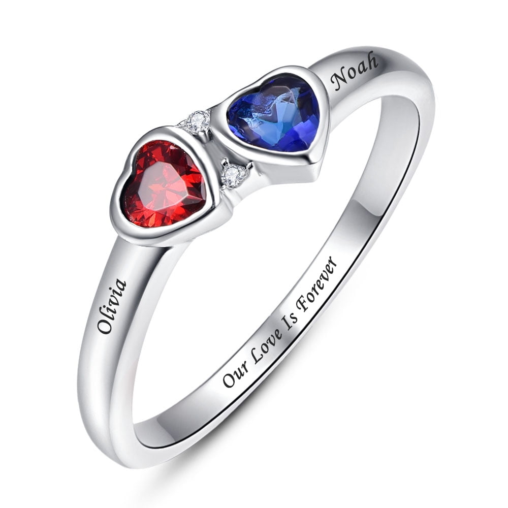 Custom 925 Silver Womens Rings Engraved Name Simulated Birthstones ...