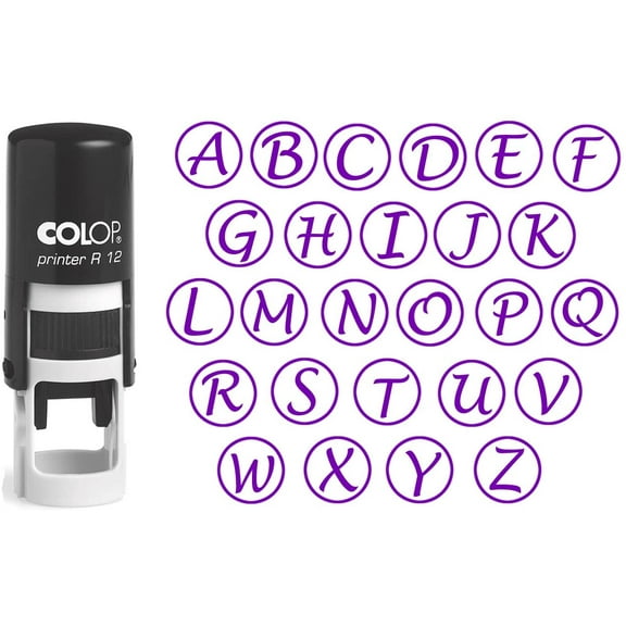 Custom A-Z Alphabet Stamp In Black Ink Monogram Round Rubber Stamp Self Inking Initial Stamp COLOP Mini Stamper 12 mm