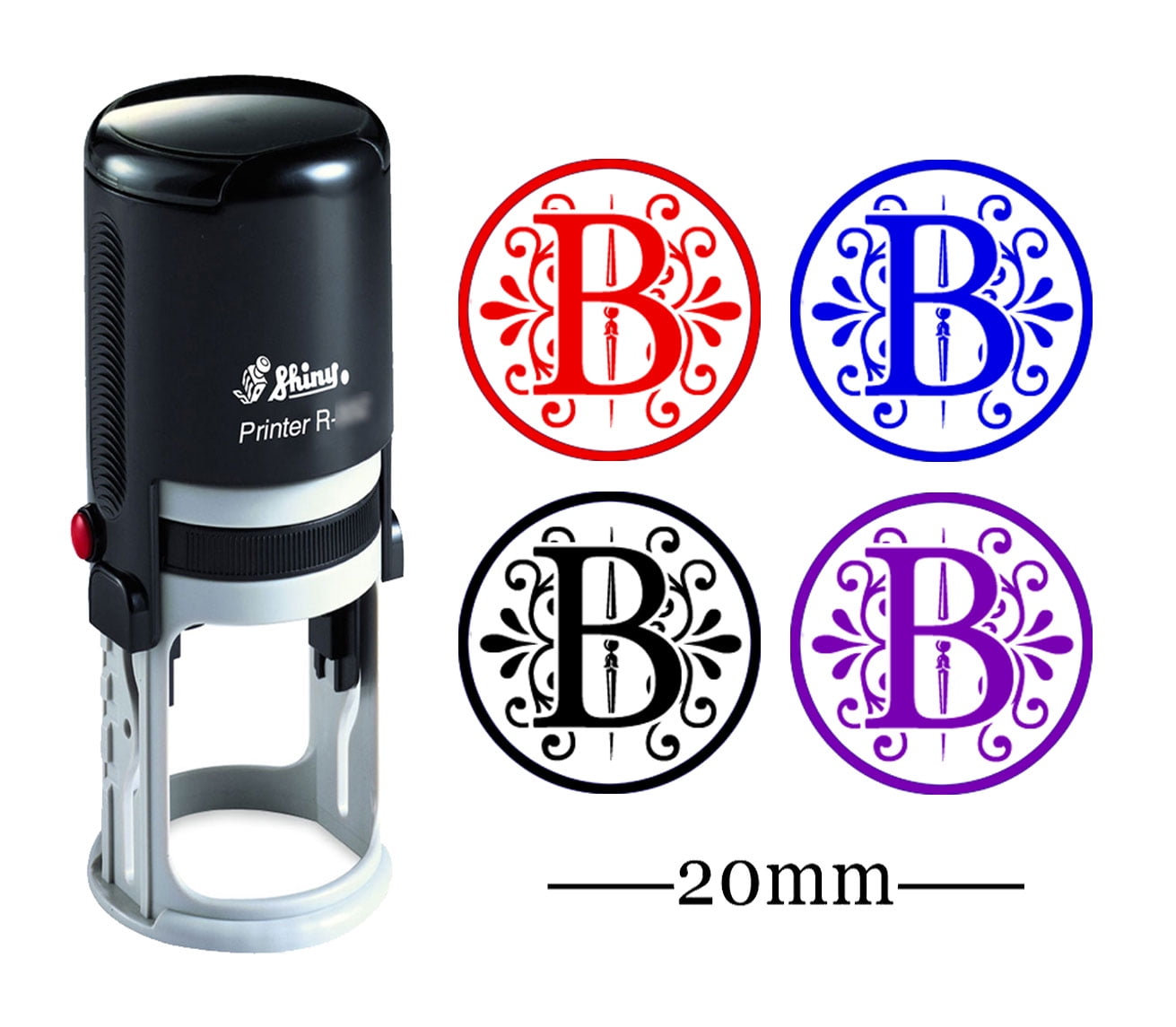 Custom A-Z Alphabet Stamp In Red Ink Monogram Round Rubber Stamp Se