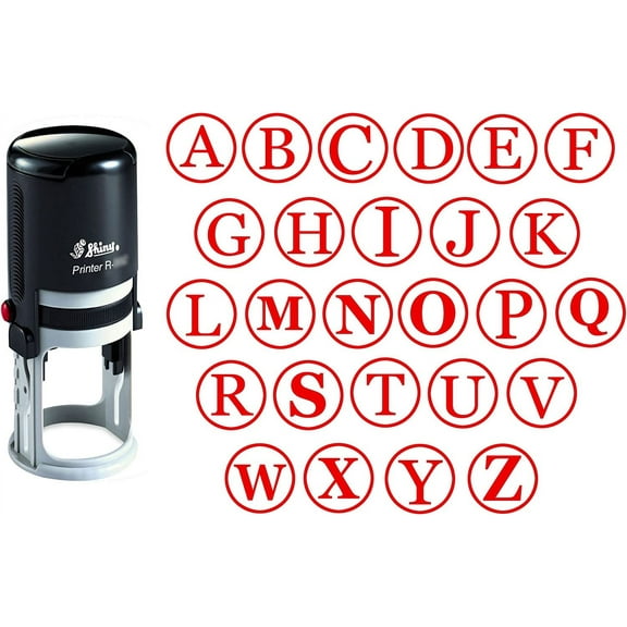 Custom A-Z Alphabet Stamp in Red Ink Monogram Round Rubber Stamp Self Inking Initial Stamp SHINY Mini Stamper 20 mm